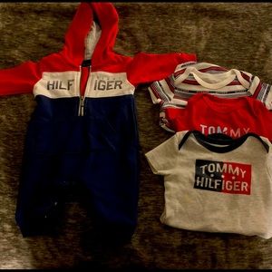 Gently used Tommy Hilfiger outfit and onsies.